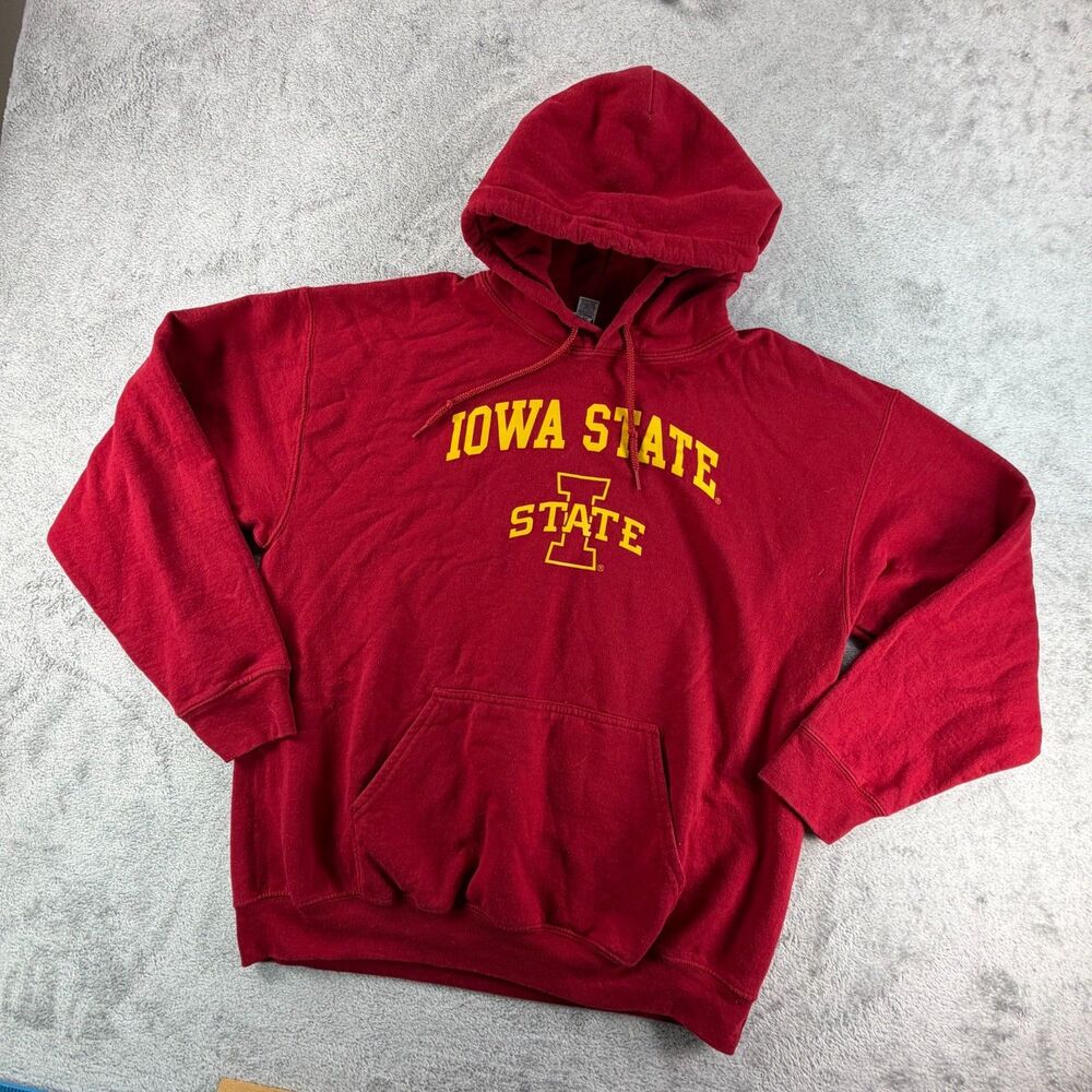Iowa State Cyclones Hoodie Mens Large Red Gold Pullover Sweatshirt Gildan